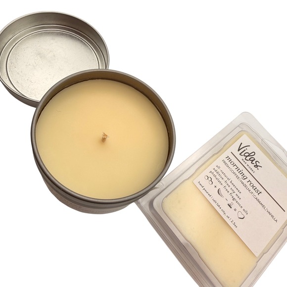Vidas Wax Works Other - Vidas Wax Works Morning Roast Coffee Scented Candle & Wax Melts Set Brown Tin